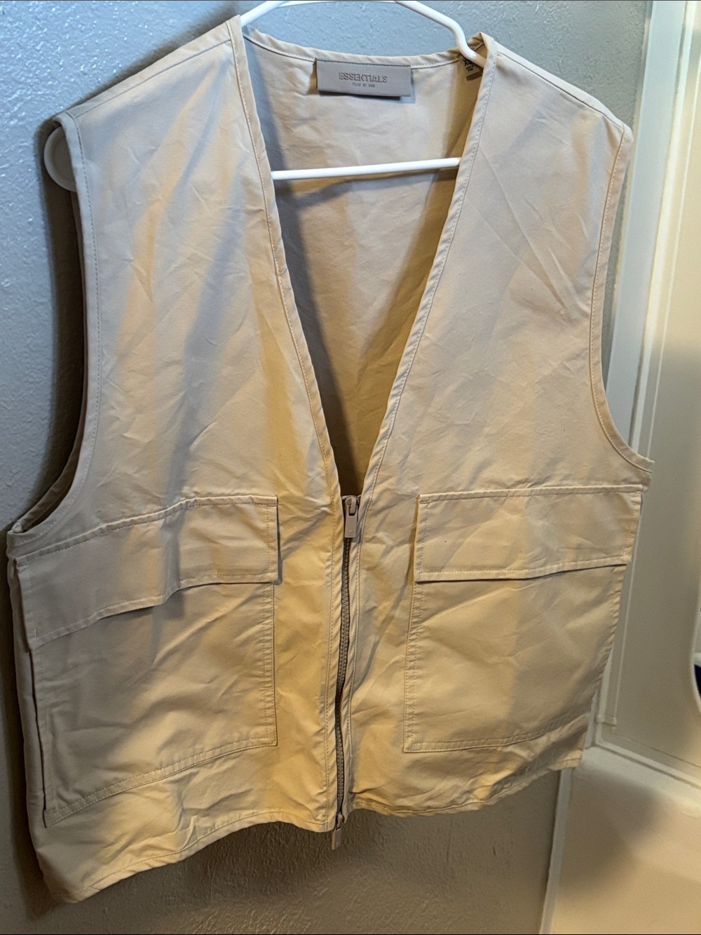 ESSENTIALS Beige Utility Vest with Front Zip